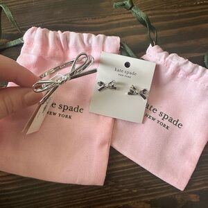 Kate Spade Silver Bow Earrings and Bracelet